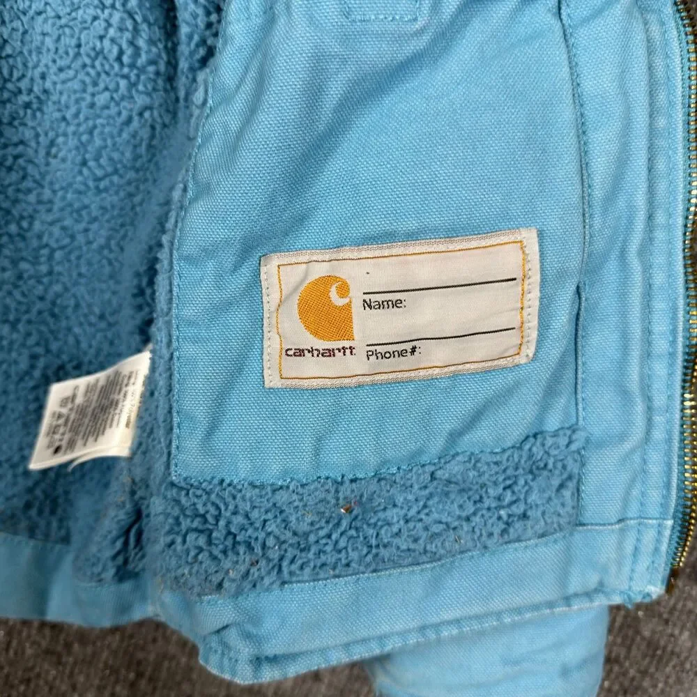 Carhartt Kids Full Zip Hooded Jacket Size XXS 4-5 Aqua Blue Sherpa Lined Teal